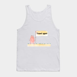 Travel agent. Profession, work, job. Cat shows a banner with the inscription. Watercolor illustration. A gift for a professional. Tank Top